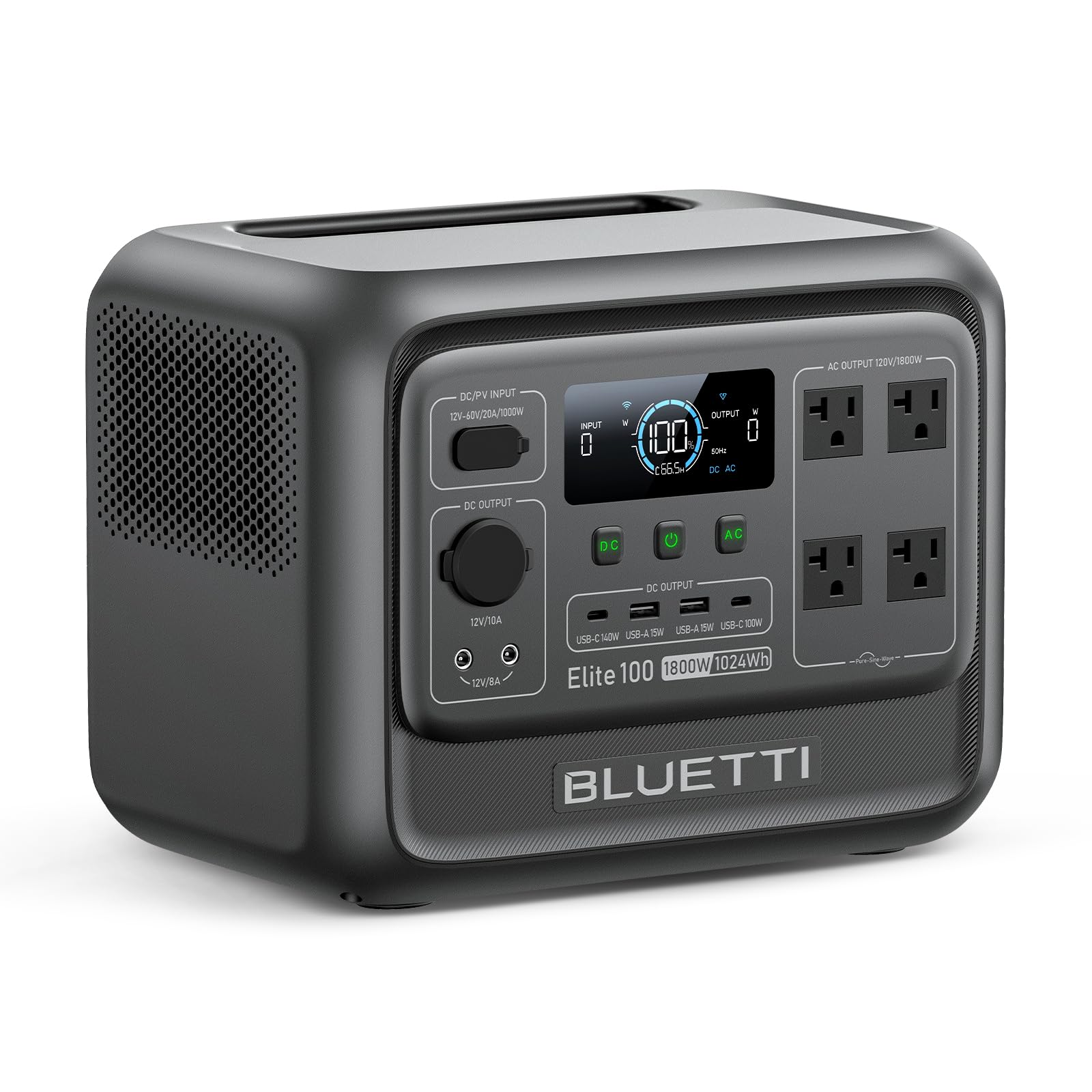 BLUETTI Elite 100 V2 Portable Power Station (2025 New), 1024Wh LiFePO4 Battery Backup w/ 4 1800W AC Outlets (3600W Surge), 35% Smaller, Solar Generator for Camping, Outages, and UPS Backup