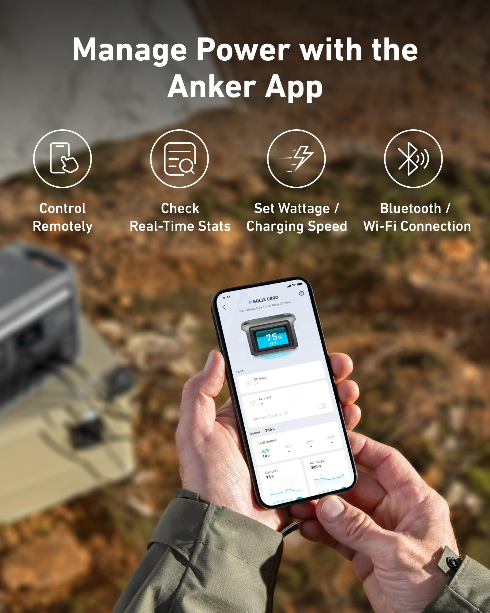 Anker SOLIX C800 Portable Power Station, 1200W (Peak 1600W) Solar Generator, Full Charge in 58 Min, 768Wh LiFePO4 Battery for Outdoor Camping, RVs, Road Trip, and Power Outages (Optional Solar Panel)