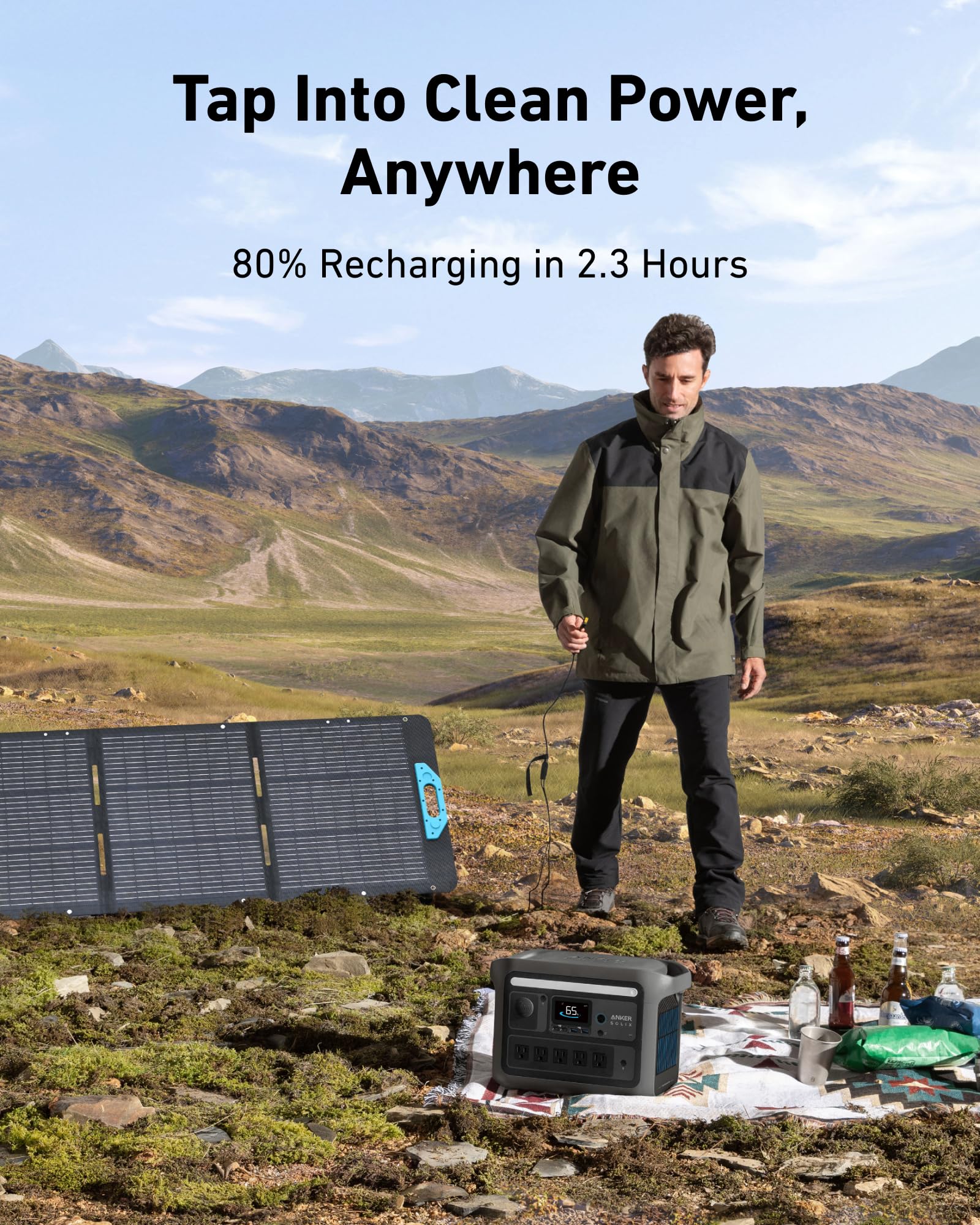 Anker SOLIX C800 Portable Power Station, 1200W (Peak 1600W) Solar Generator, Full Charge in 58 Min, 768Wh LiFePO4 Battery for Outdoor Camping, RVs, Road Trip, and Power Outages (Optional Solar Panel)