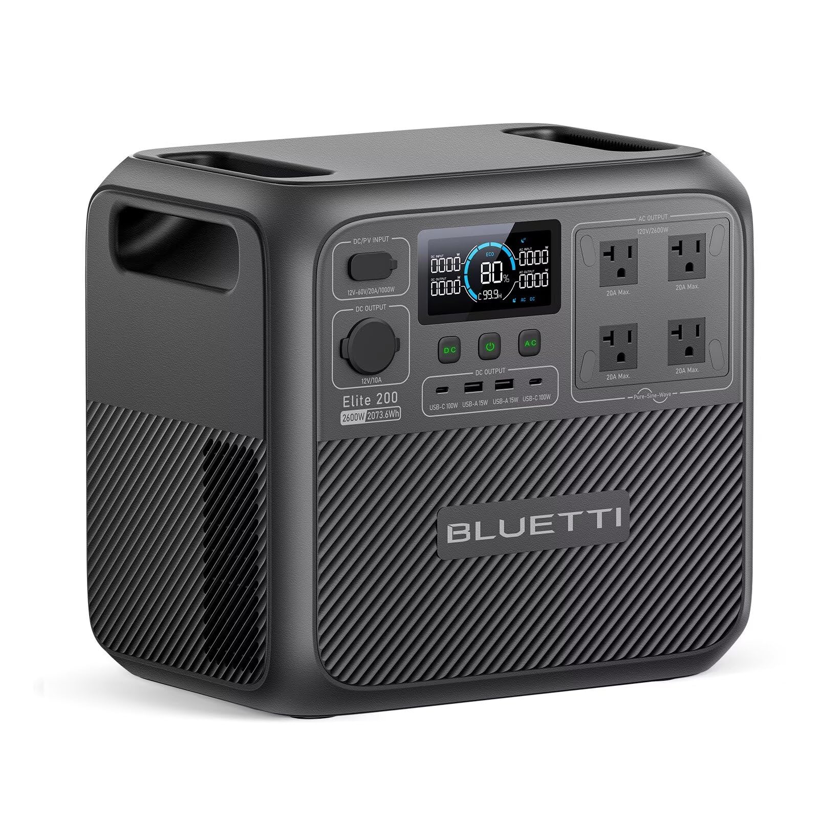 BLUETTI Elite 200 V2 Portable Power Station, 2073.6Wh LFP Battery Backup w/ 4 2600W AC Outlets (3900W Power Lifting), 17-Year Lifespan, Solar Generator for Camping, Off-grid